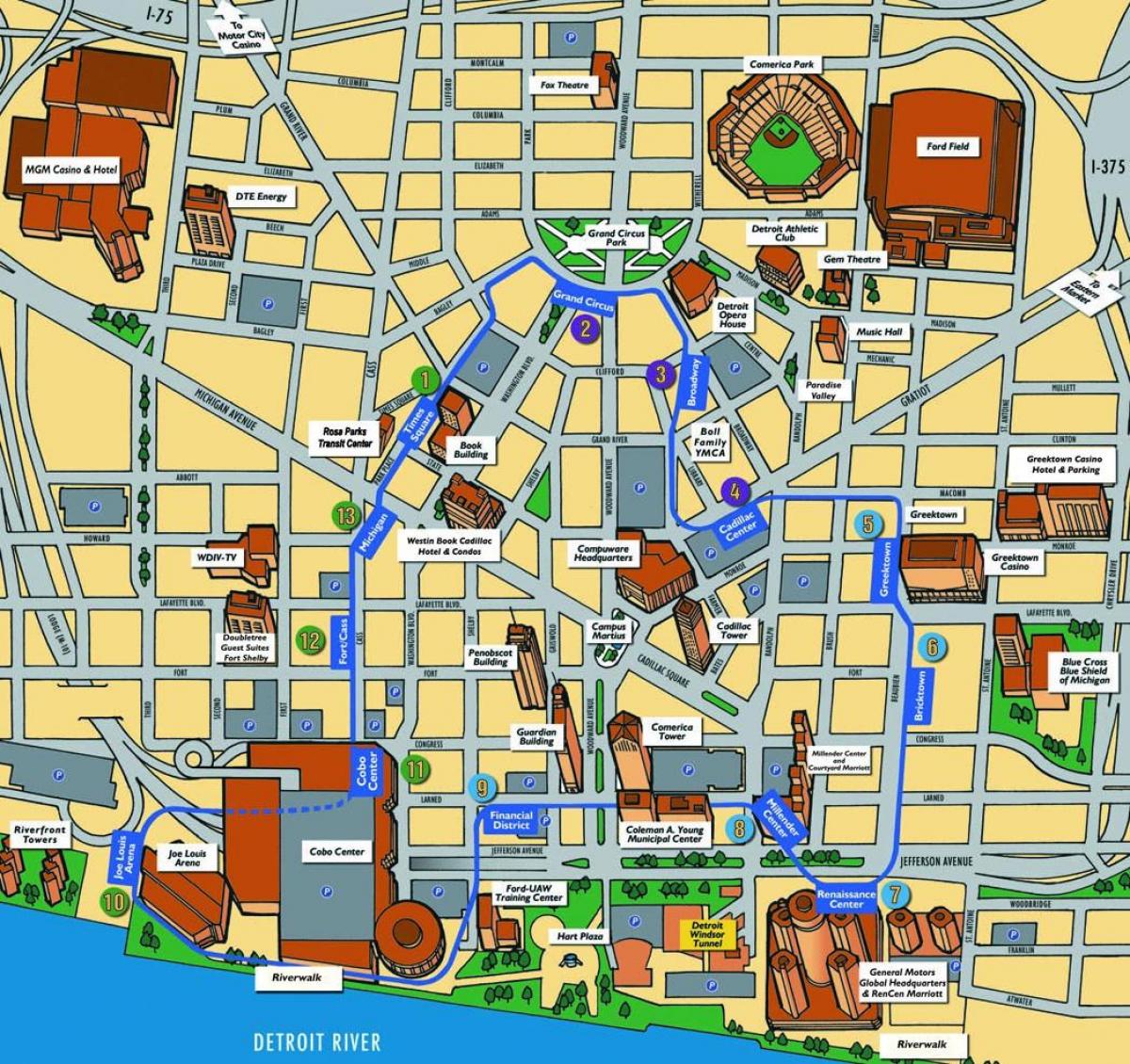 Detroit attrazioni mappa