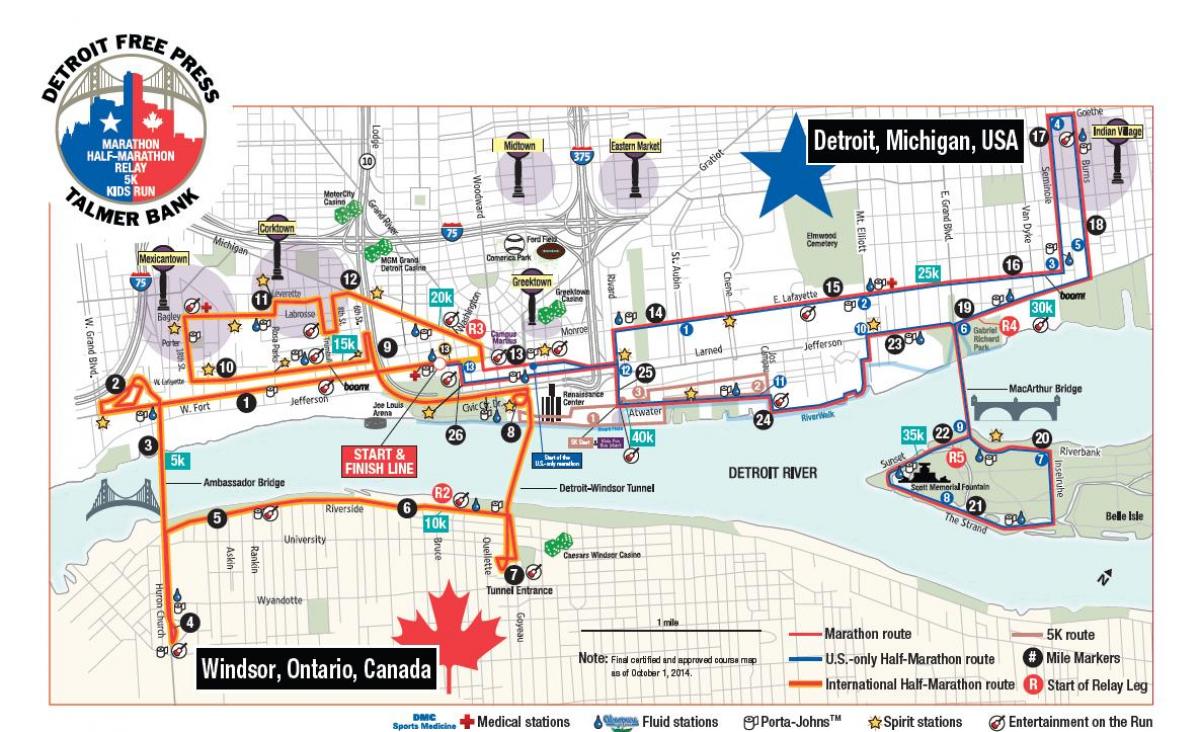mappa di Detroit maratona