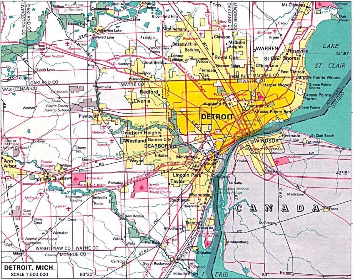mappa di periferia di Detroit