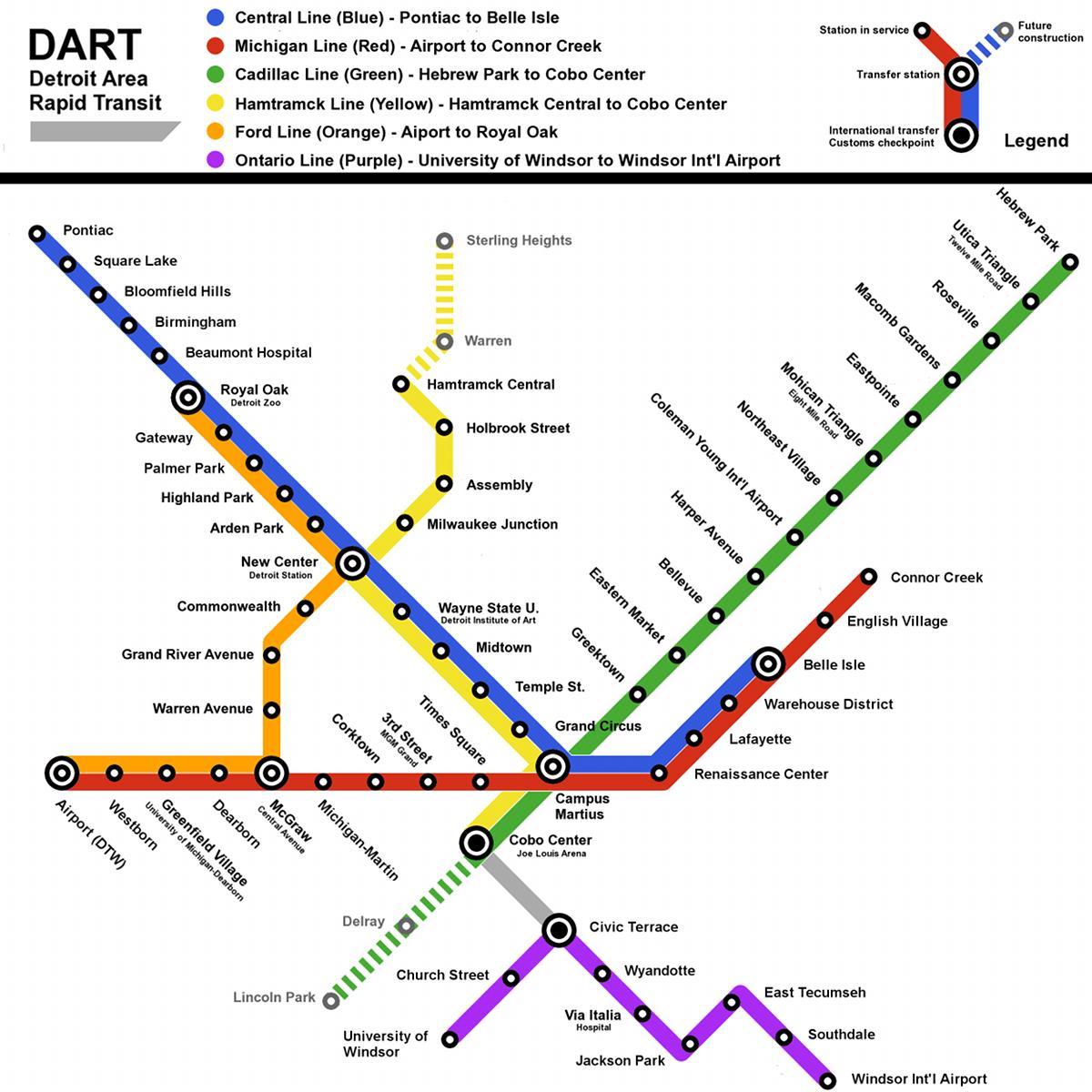 Metropolitana di Detroit mappa